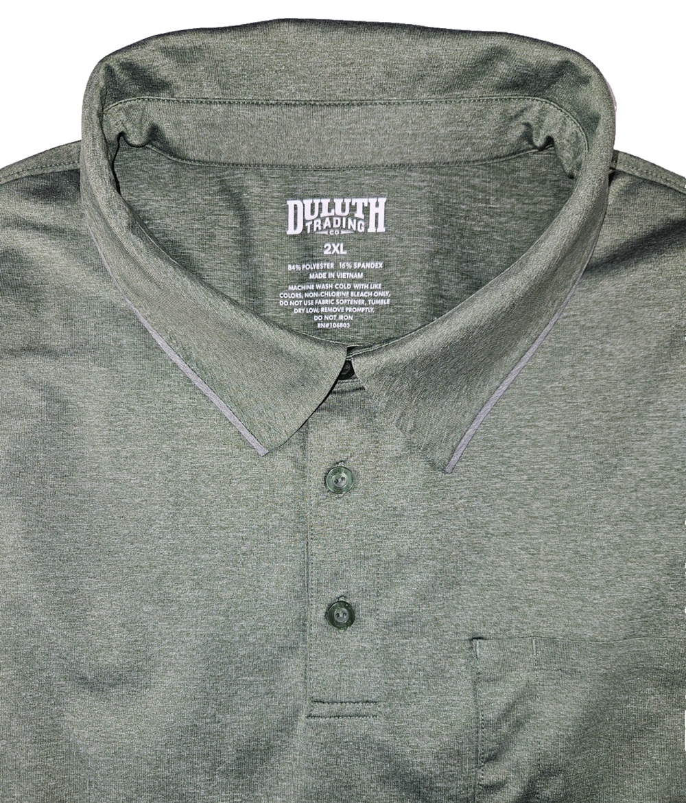 Duluth Trading Co Pressure Cooker Polo Mens 2XL Green Heather Moisture Wicking